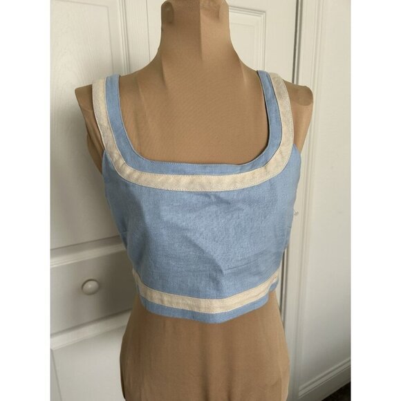 Avec Les Filles Linen Blend Crop Tank Top Ice Blue Size S - Picture 2 of 8